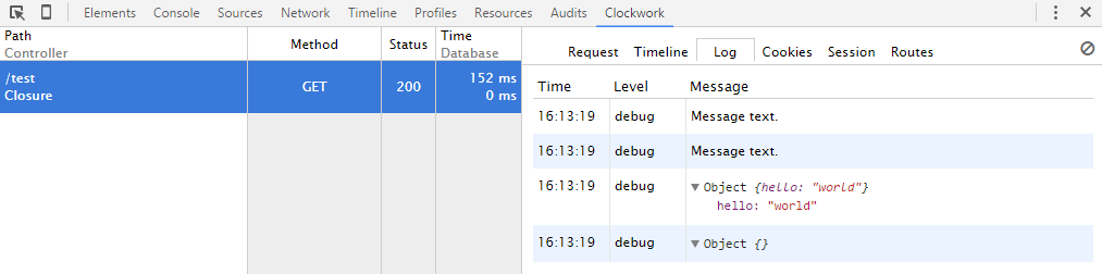 在Chrome浏览器使用Clockwork显示Laravel应用调试信息