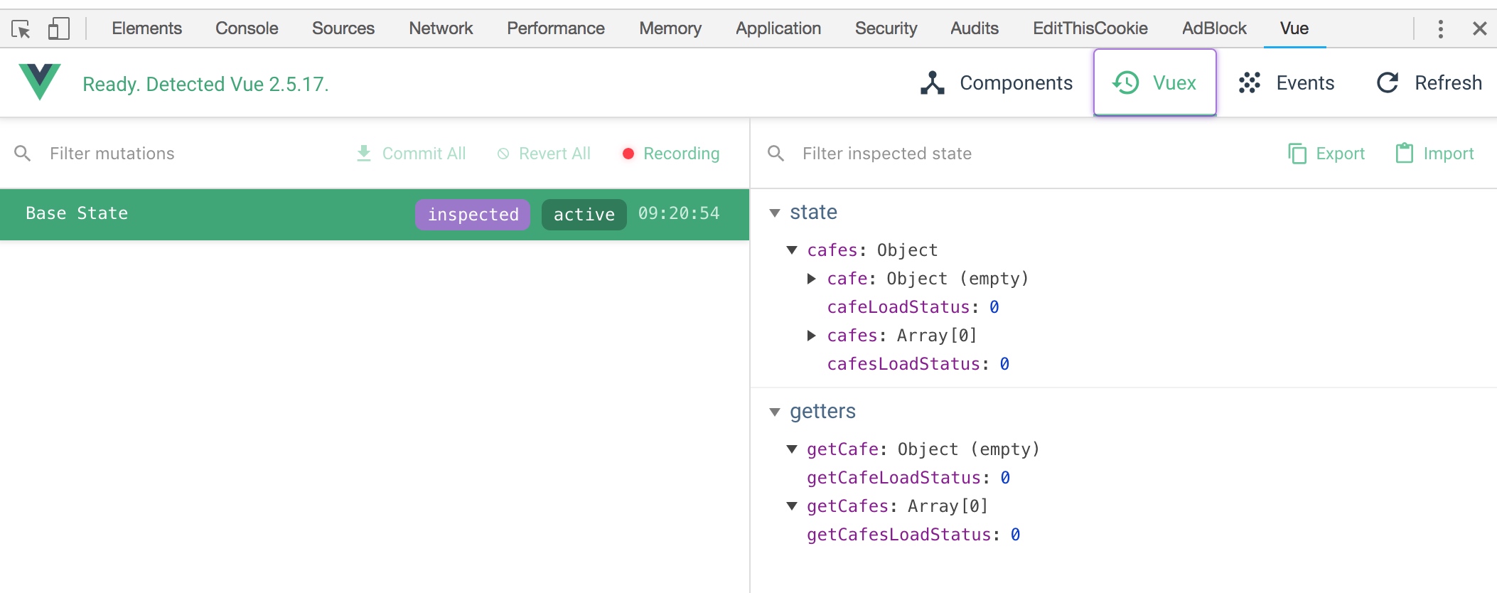 Vuex Module in Chrome Dev tools