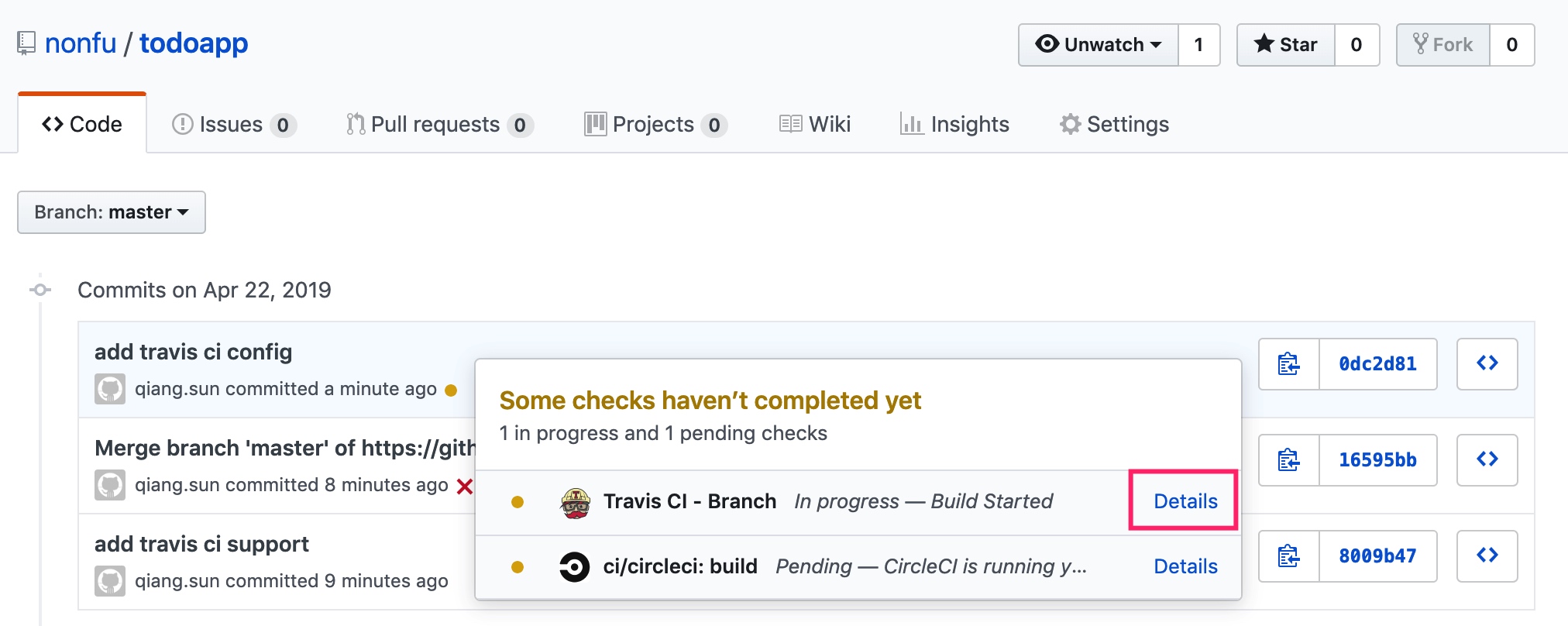 Github+Travis+Code Commits