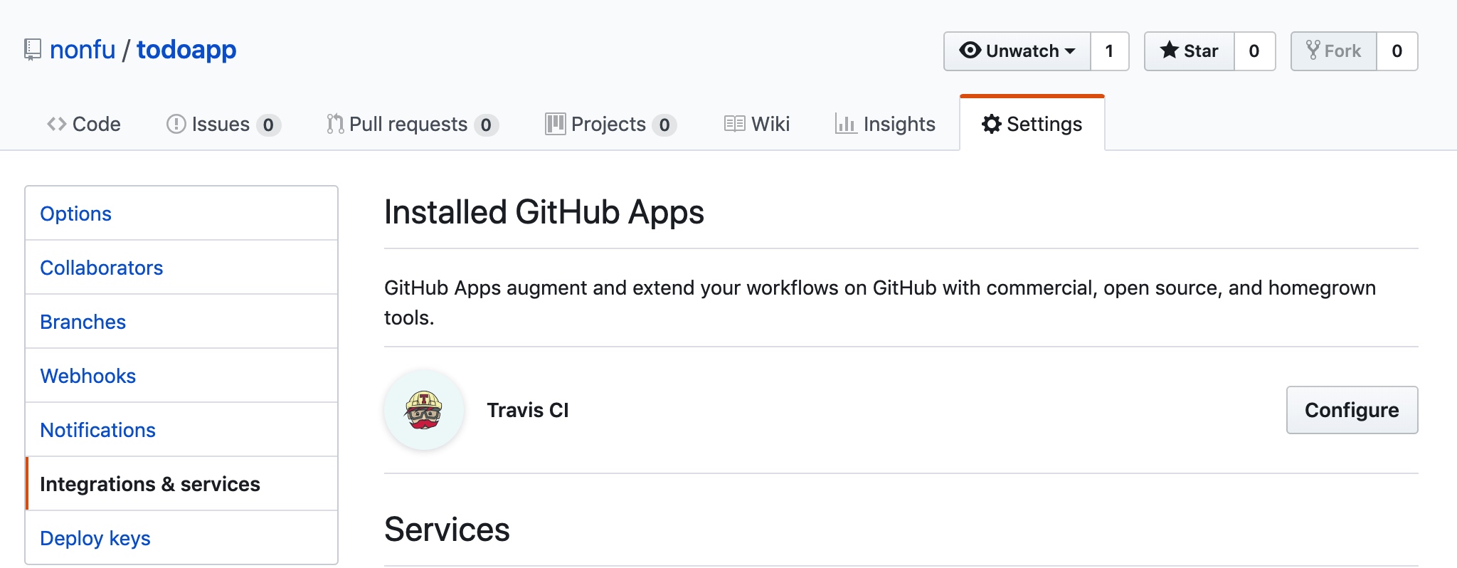 Github+Travis Apps